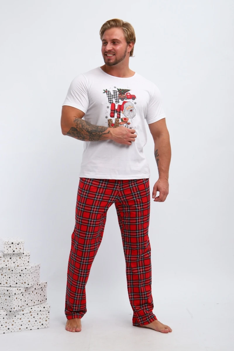 Пижама с брюками П218 Новый Год (красный,белый)