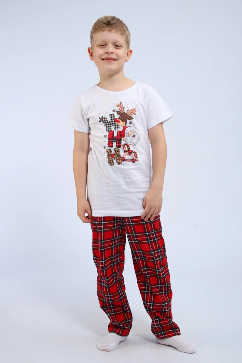 Детская пижама с брюками П328 Новый Год (красный,белый)
