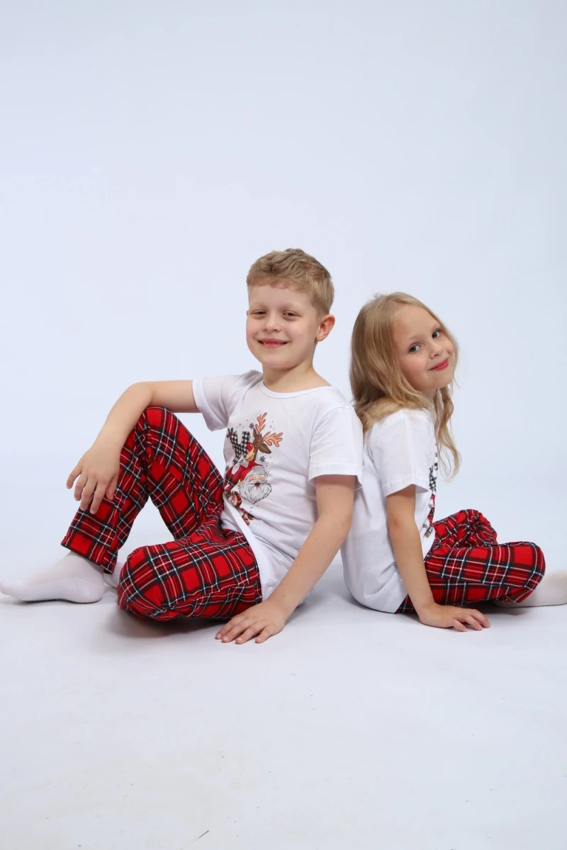 Детская пижама с брюками П328 Новый Год (красный,белый)