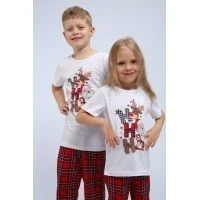 Детская пижама с брюками П328 Новый Год (красный,белый)