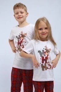 Детская пижама с брюками П328 Новый Год (красный,белый)