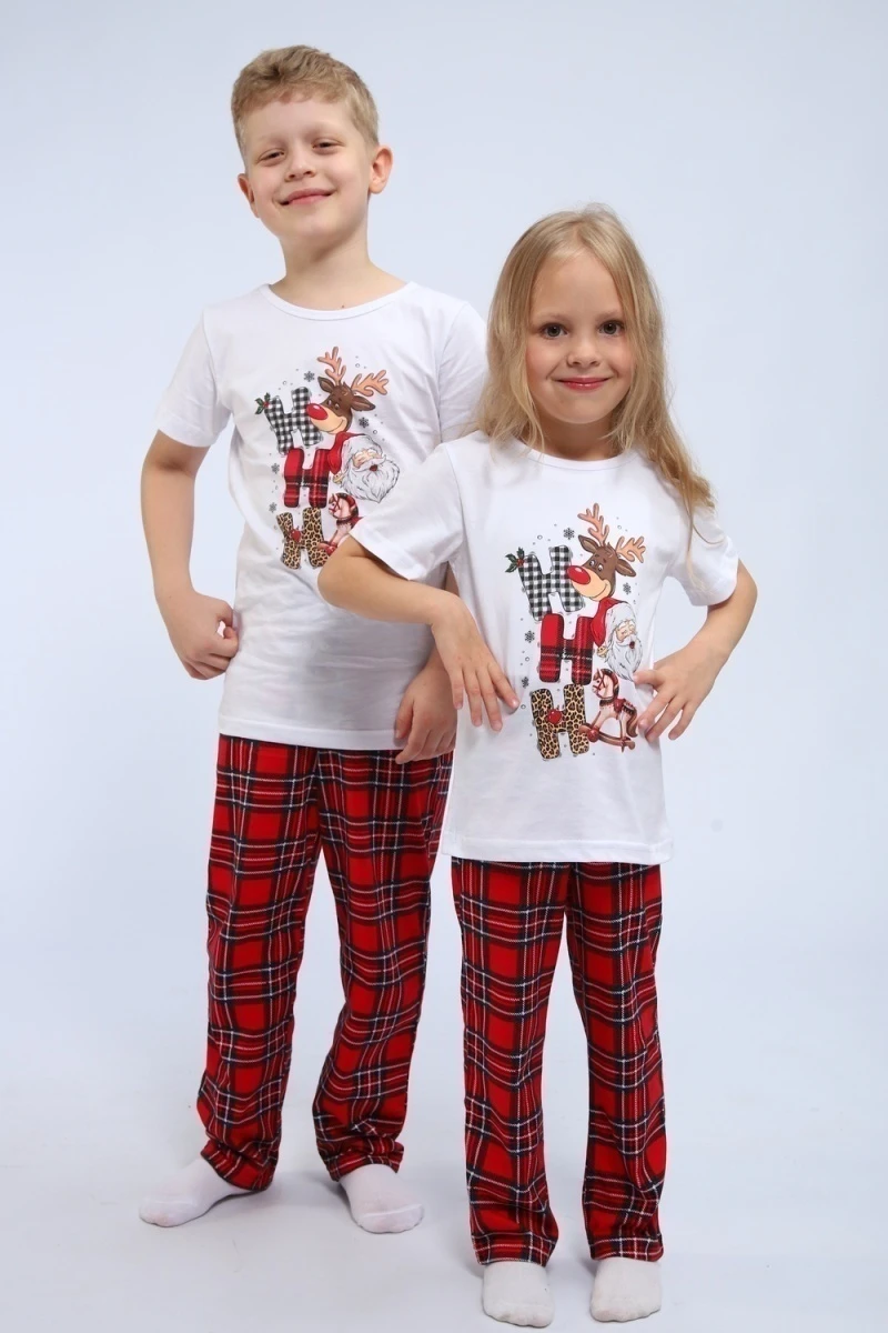 Детская пижама с брюками П328 Новый Год (красный,белый)