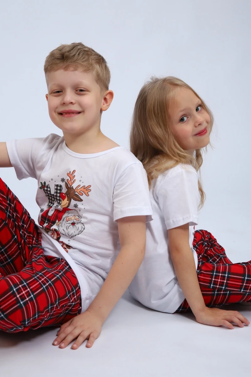 Детская пижама с брюками П328 Новый Год (красный,белый)