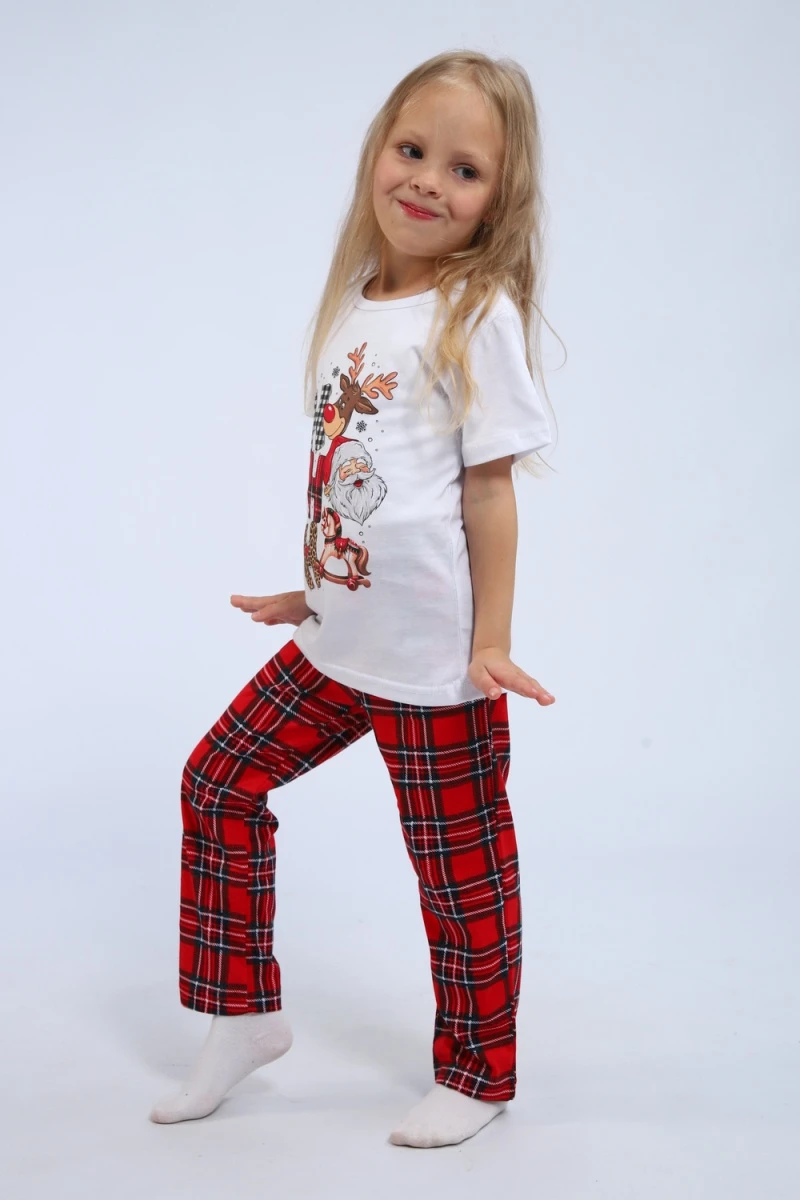 Детская пижама с брюками П328 Новый Год (красный,белый)