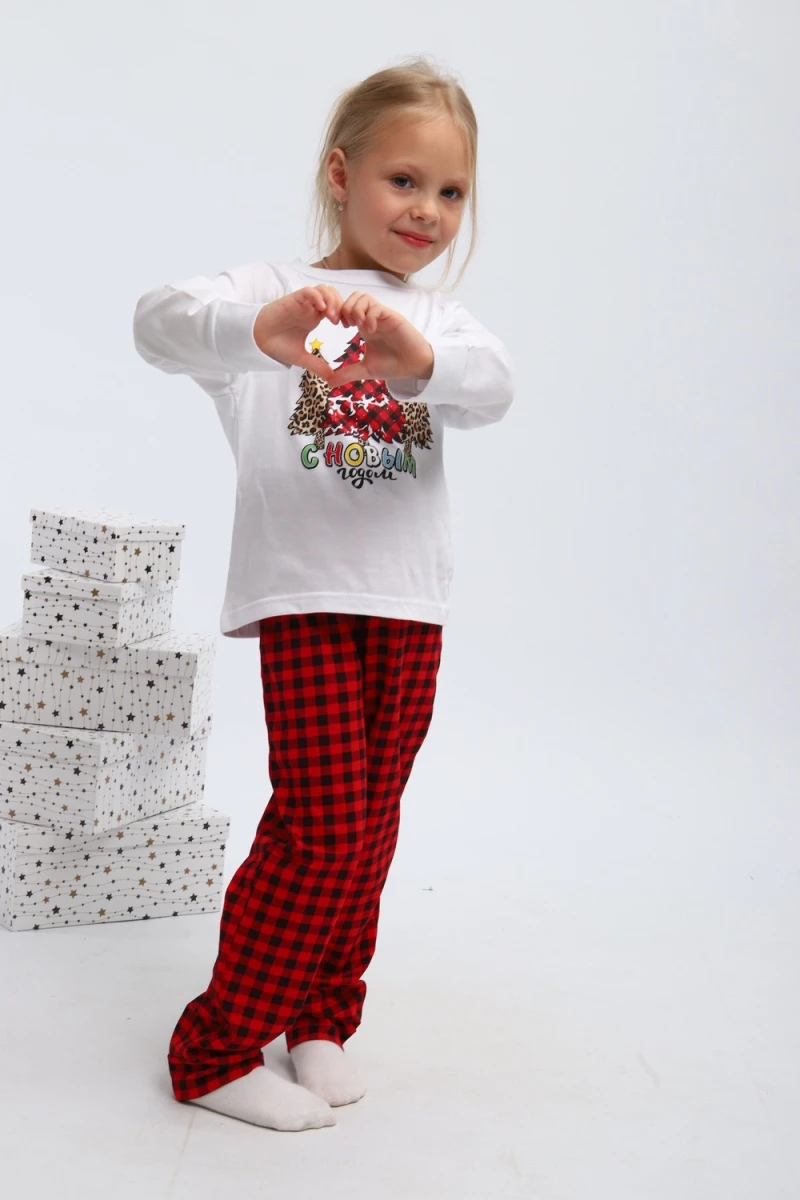 Детская пижама с брюками П324 Нарядные Ёлочки (красный,белый)