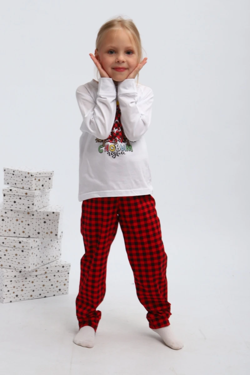 Детская пижама с брюками П324 Нарядные Ёлочки (красный,белый)
