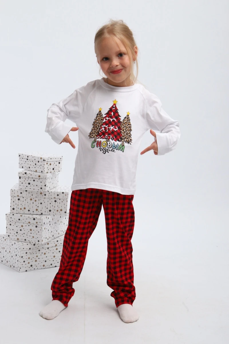 Детская пижама с брюками П324 Нарядные Ёлочки (красный,белый)