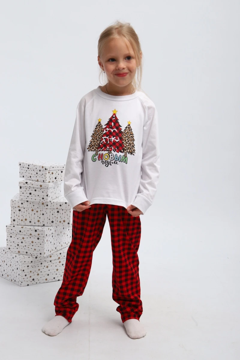 Детская пижама с брюками П324 Нарядные Ёлочки (красный,белый)