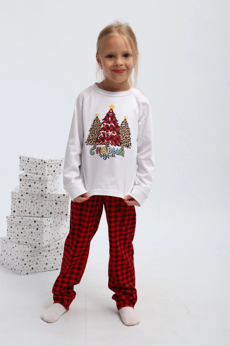 Детская пижама с брюками П324 Нарядные Ёлочки (красный,белый)