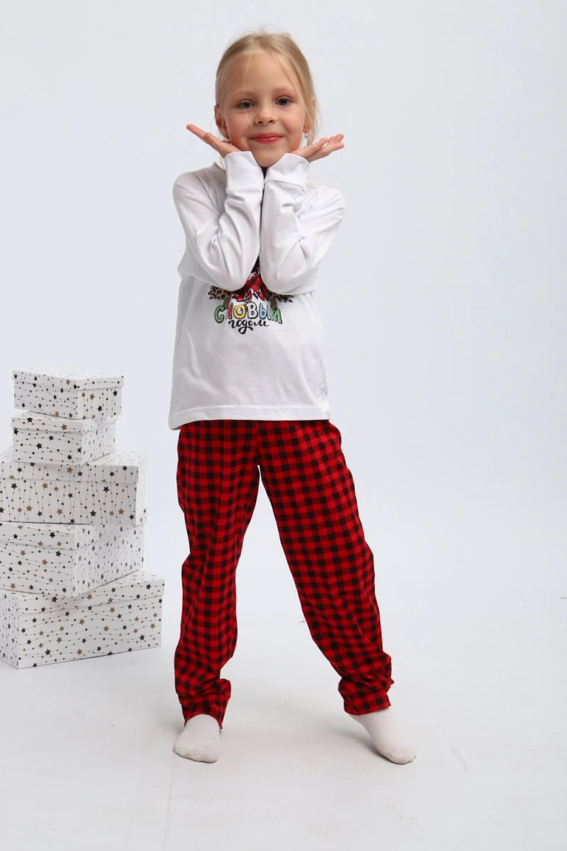 Детская пижама с брюками П324 Нарядные Ёлочки (красный,белый)