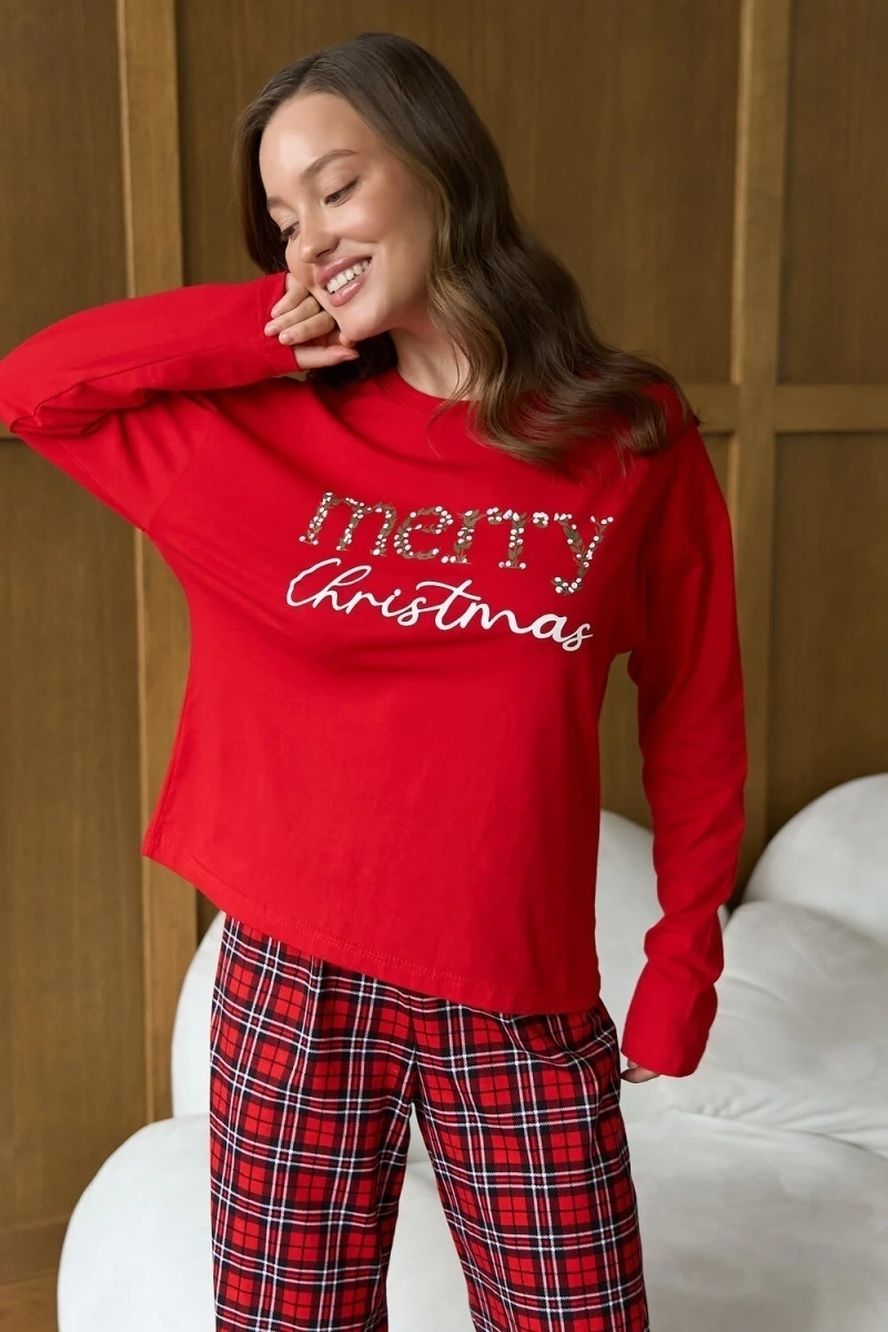 Пижама с брюками хлопковая (красный)