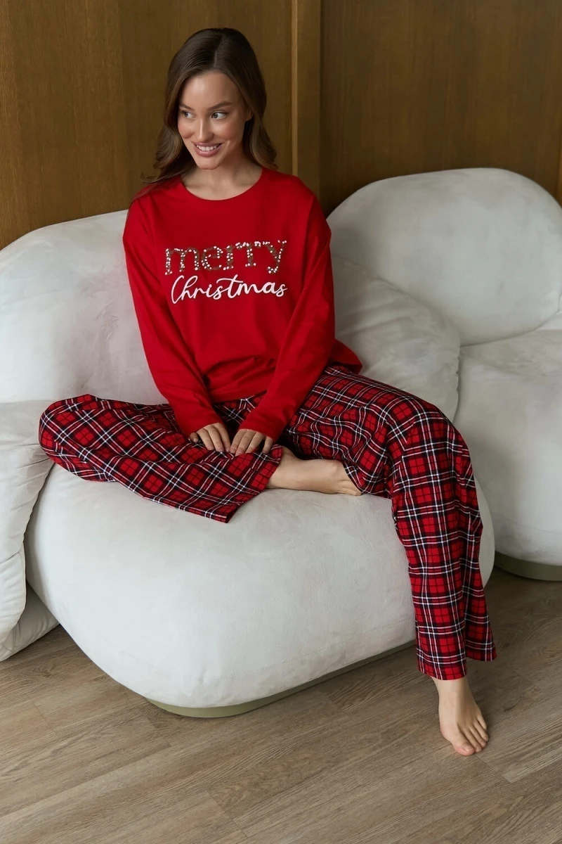 Пижама с брюками хлопковая (красный)