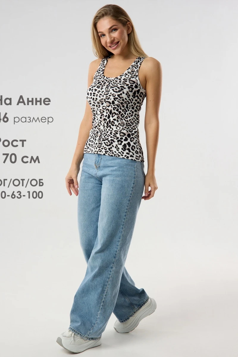 Майка базовая в рубчик леопардовая (белый)