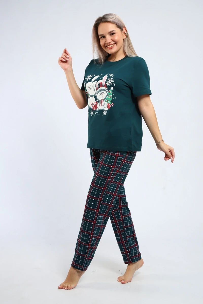 Пижама с брюками 664 Зайки (зеленый)