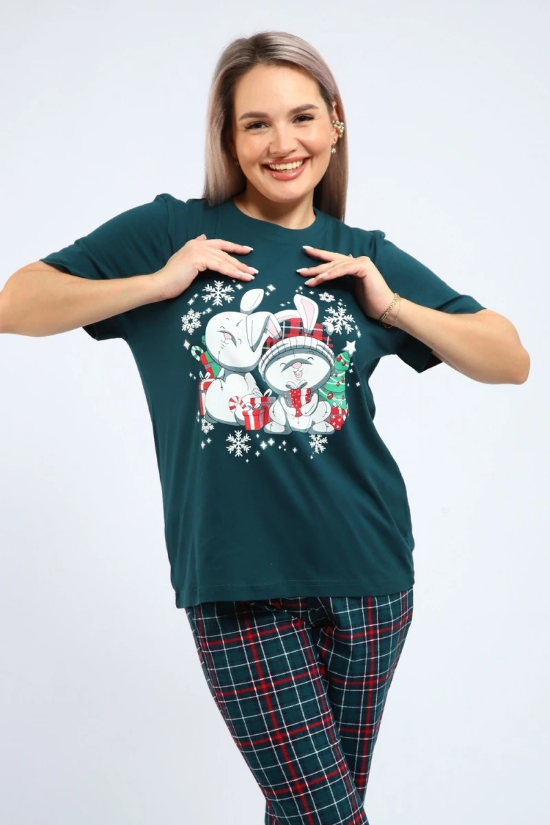 Пижама с брюками 664 Зайки (зеленый)