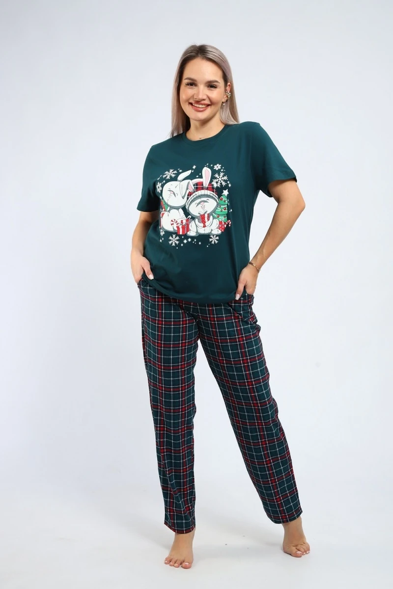 Пижама с брюками 664 Зайки (зеленый)