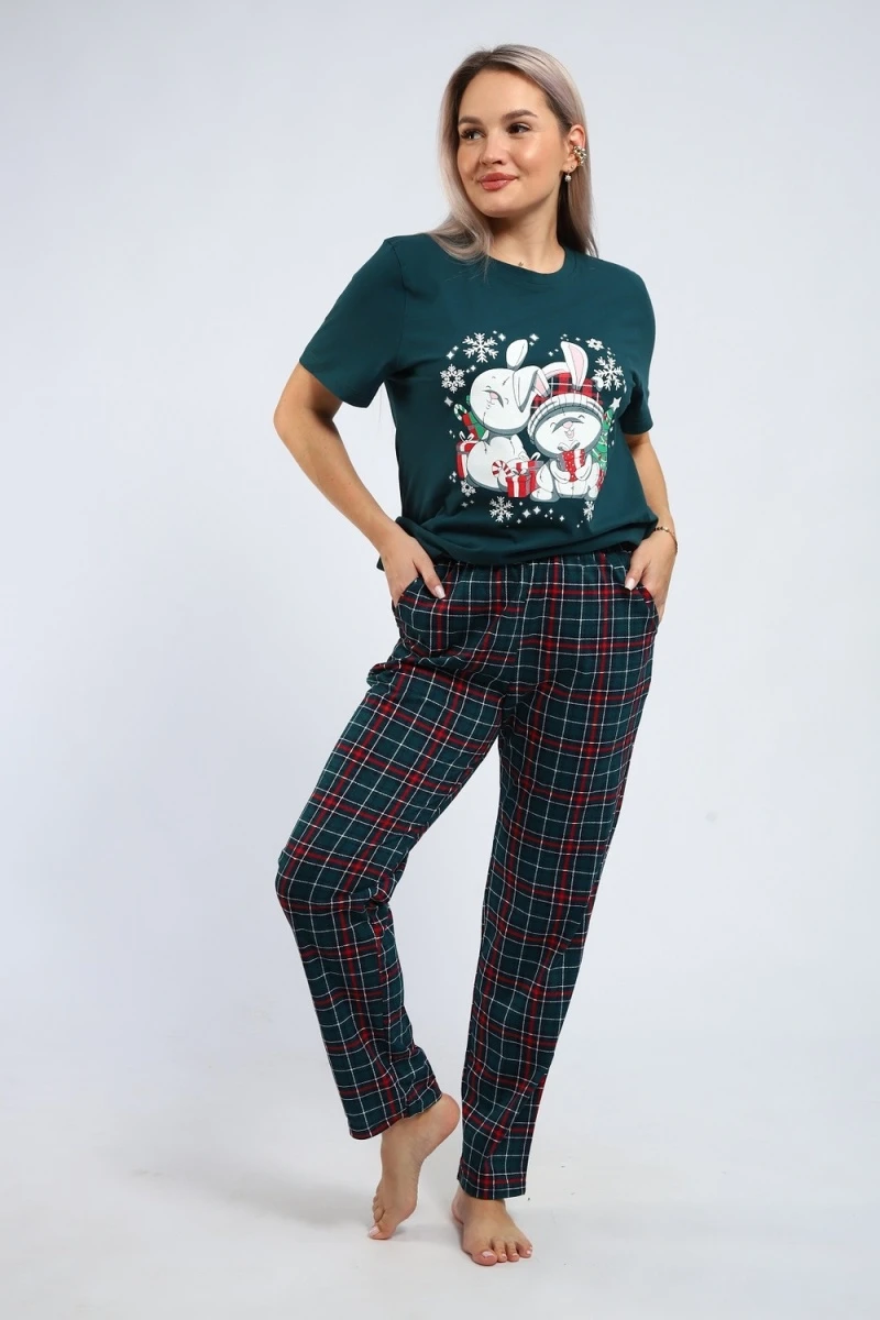 Пижама с брюками 664 Зайки (зеленый)