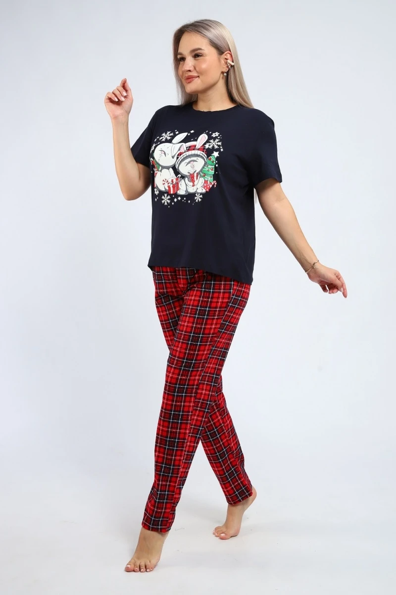 Пижама с брюками 664 Зайки (красный)