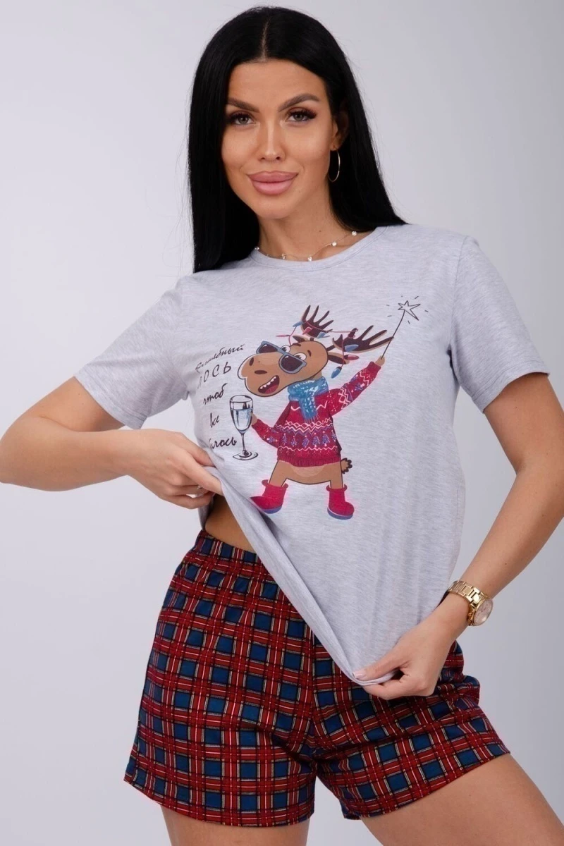 Пижама с шортами Приколось (светло-серый меланж)