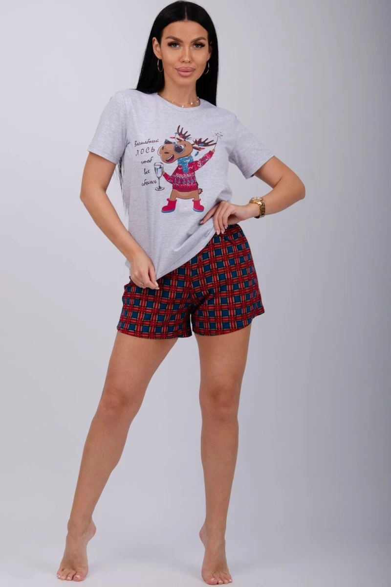 Пижама с шортами Приколось (светло-серый меланж)