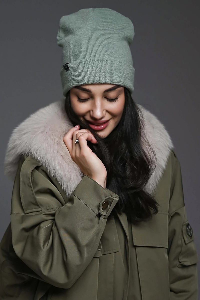 Шапка теплая в рубчик (зеленый)