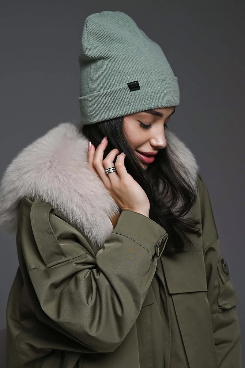 Шапка теплая в рубчик (зеленый)