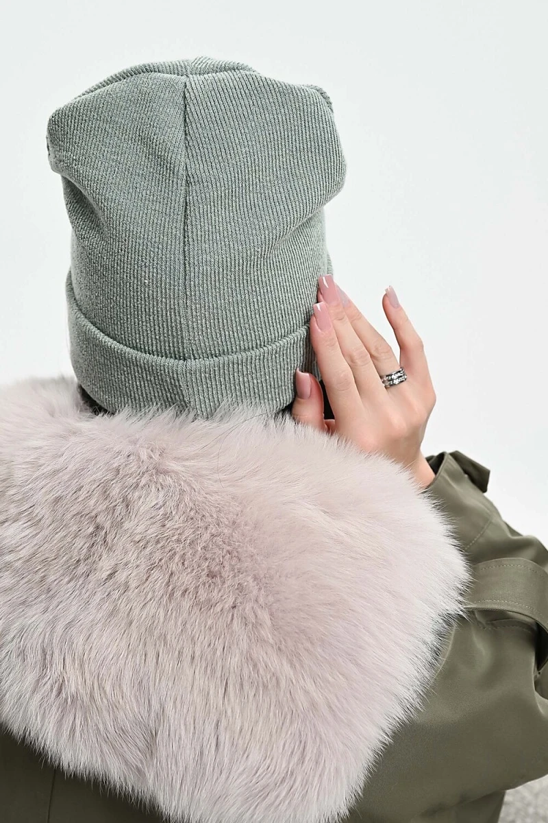 Шапка теплая в рубчик (зеленый)