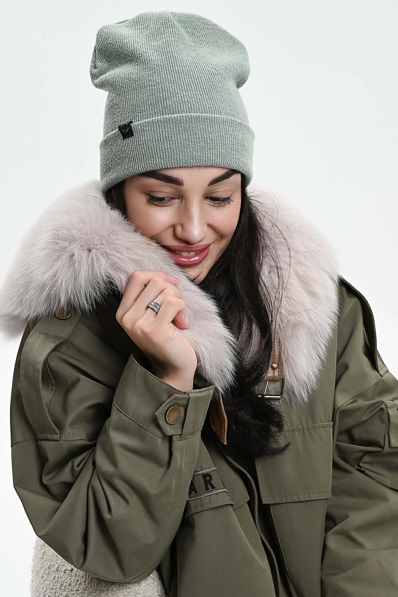 Шапка теплая в рубчик (зеленый)