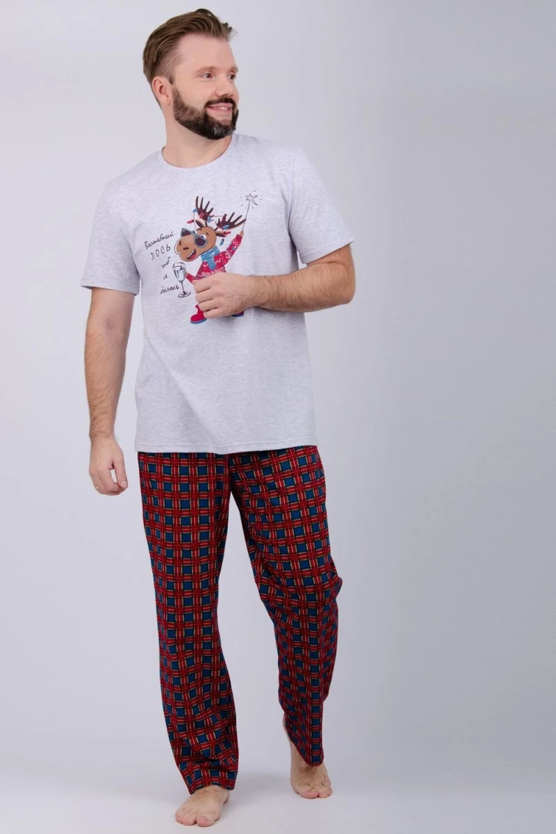 Пижама с брюками Приколось 3 (светло-серый меланж)