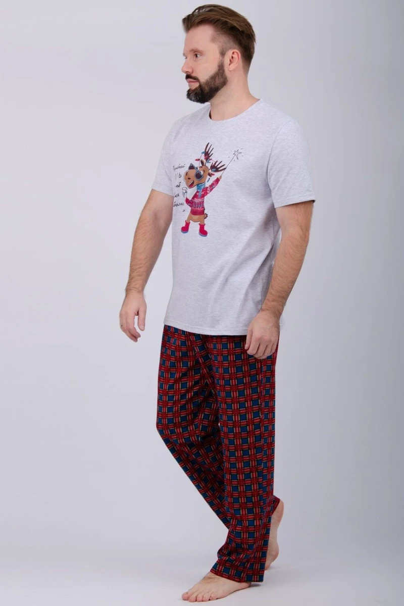 Пижама с брюками Приколось 3 (светло-серый меланж)