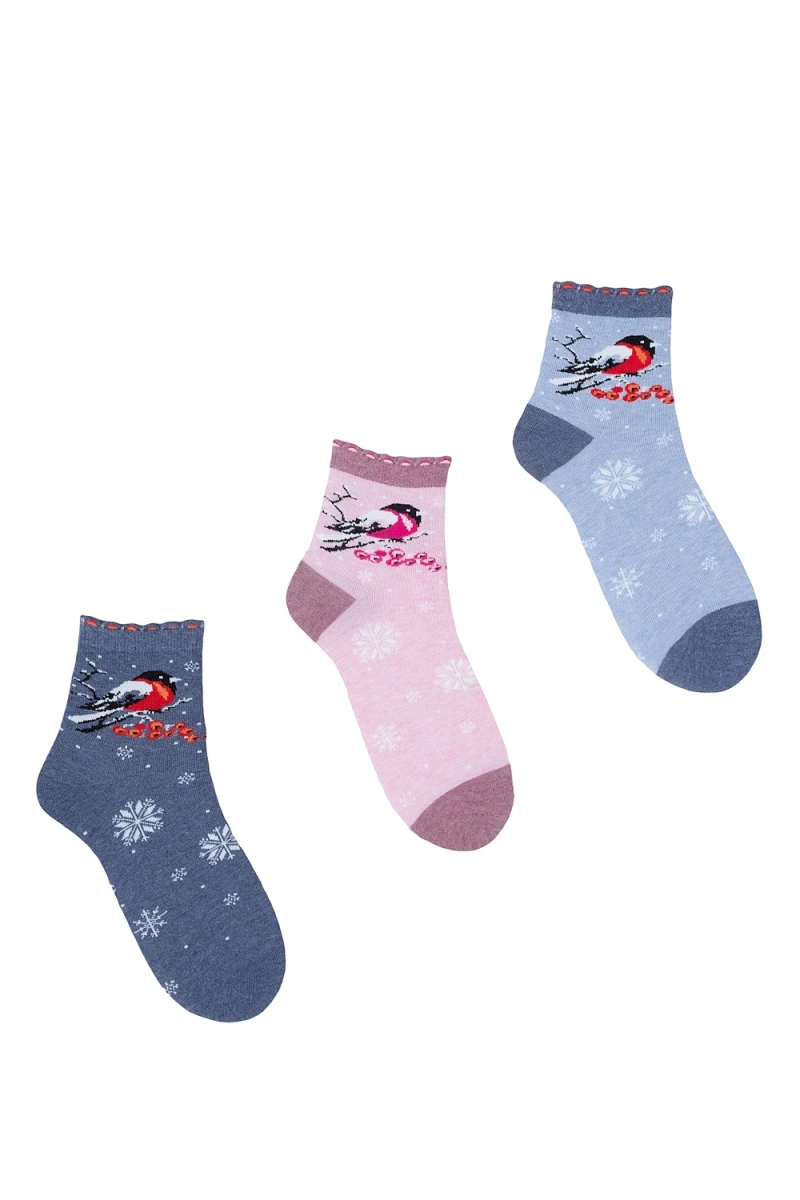 Носки стандарт Снегири (набор 3 пары) (голубой, бордо, джинс)