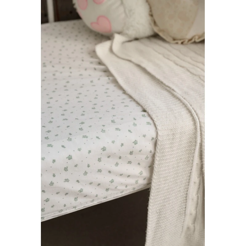 Простыня 120*60 для новорожденных (зеленые цветы)