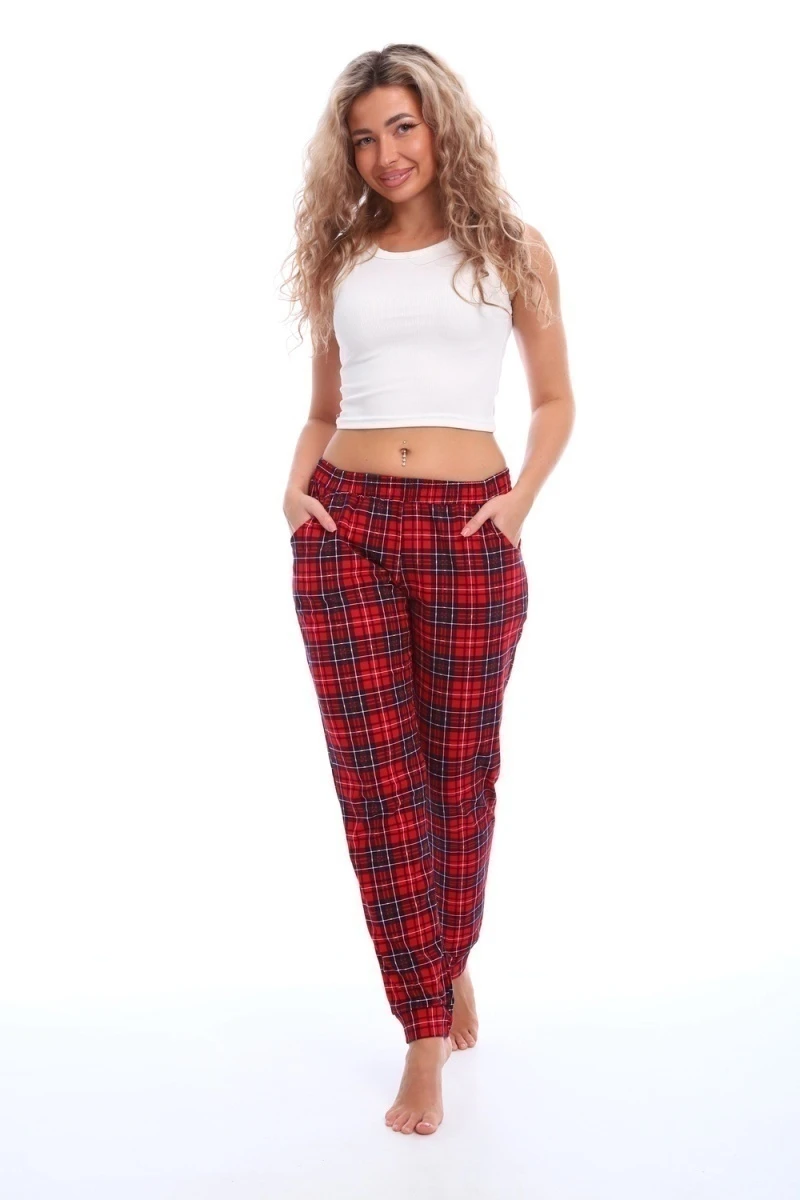 Брюки пижамные в клетку (красный-синий)