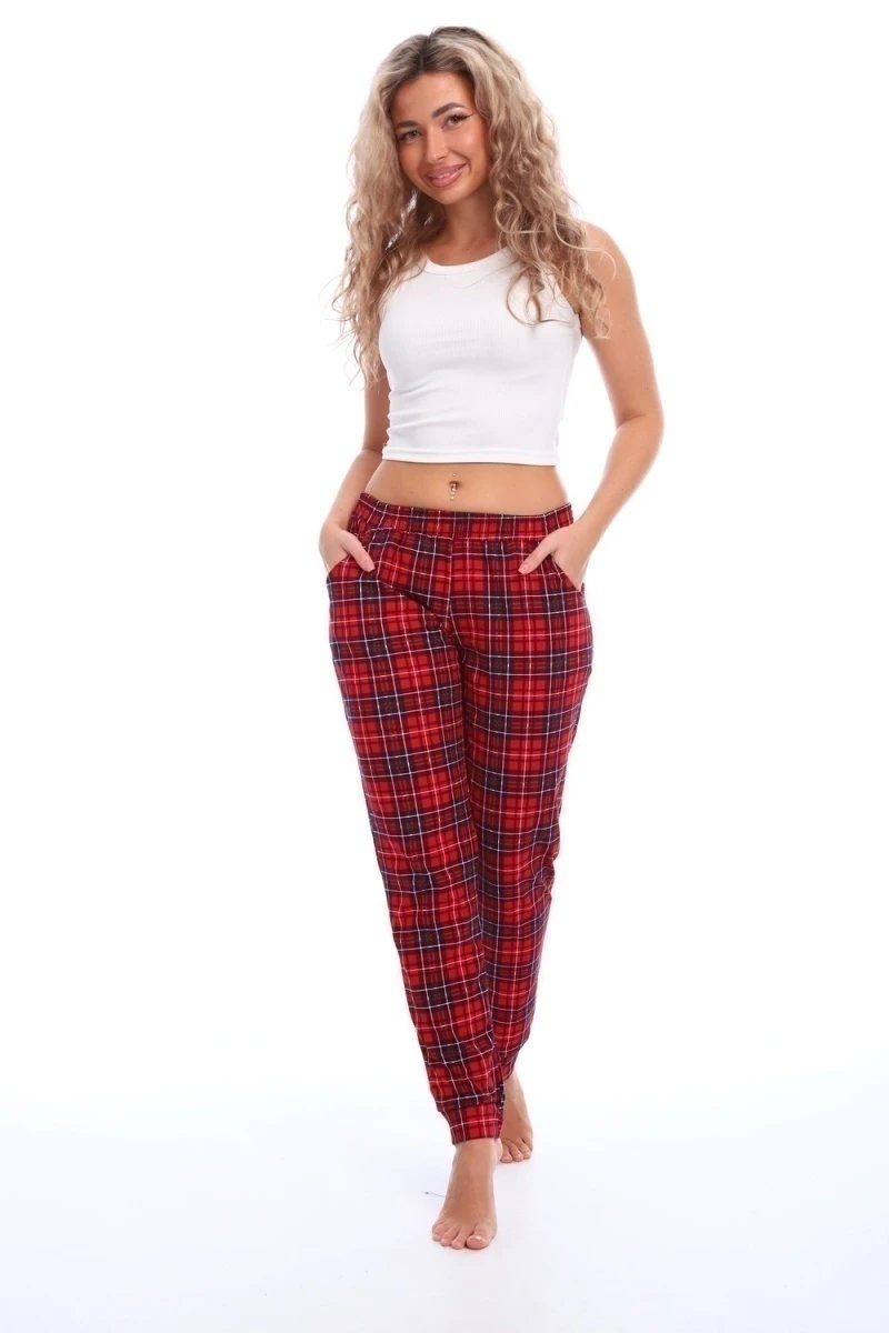 Брюки пижамные в клетку (красный-синий)