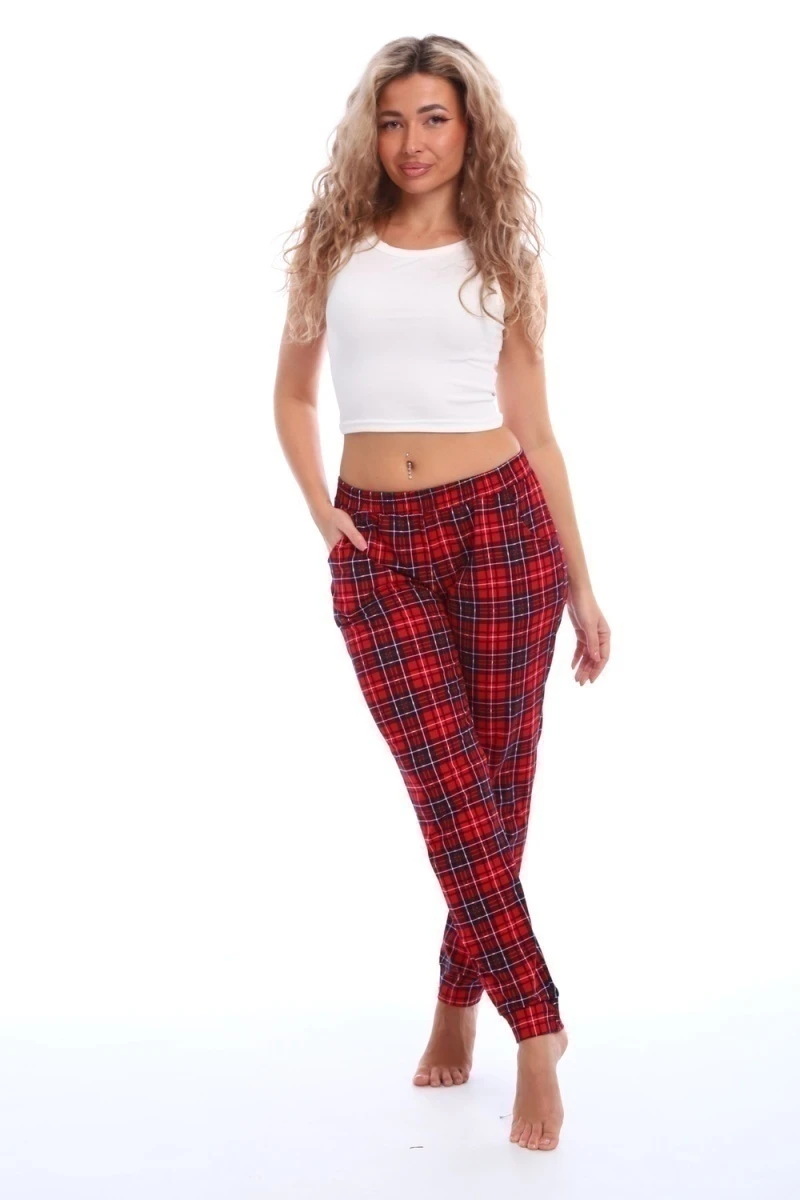 Брюки пижамные в клетку (красный-синий)