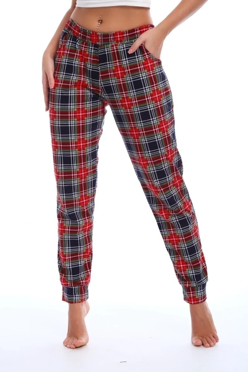 Брюки пижамные в клетку (зеленый/красный)