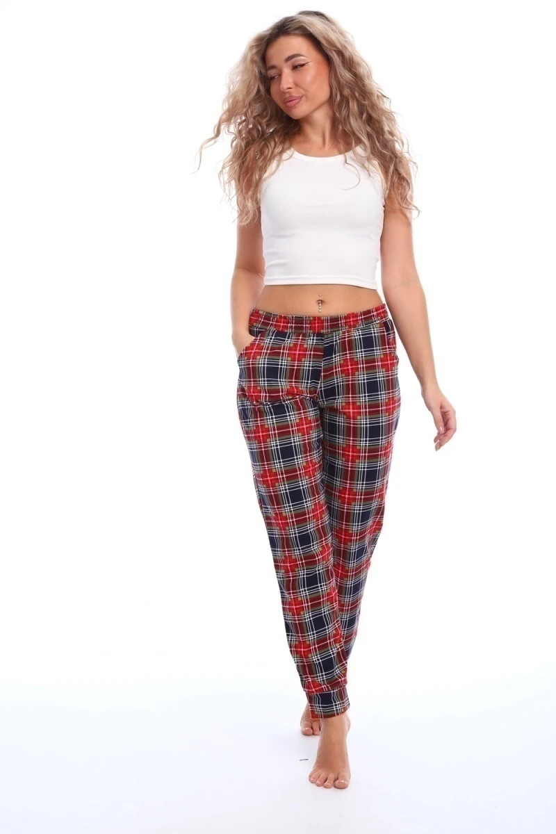 Брюки пижамные в клетку (зеленый/красный)