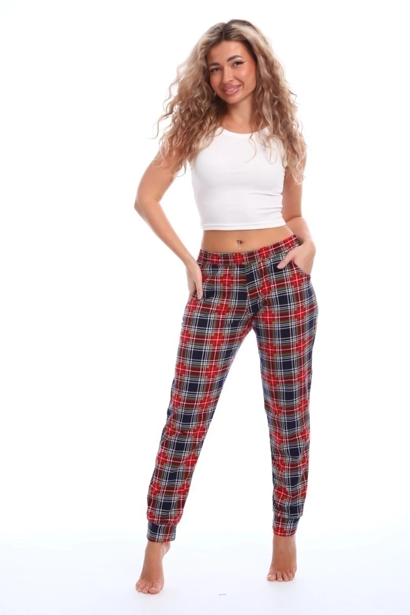 Брюки пижамные в клетку (зеленый/красный)