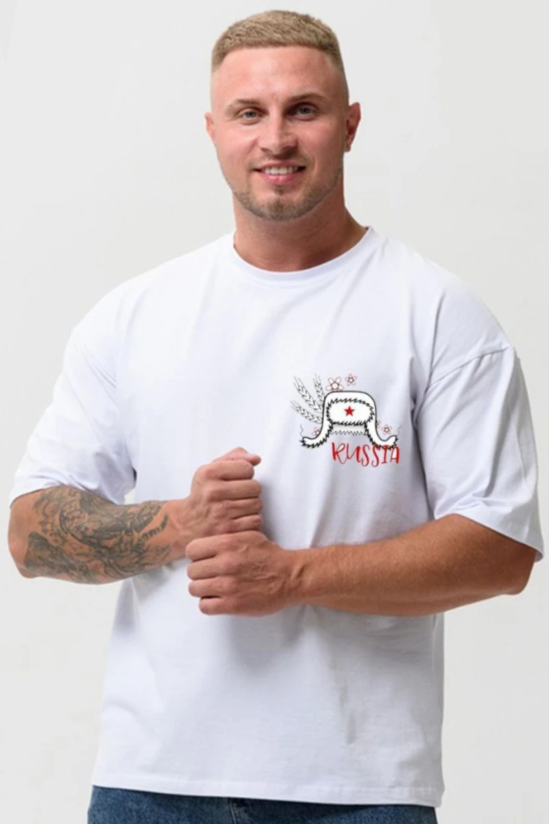 Футболка 8579 оверсайз (белый+ушанка)