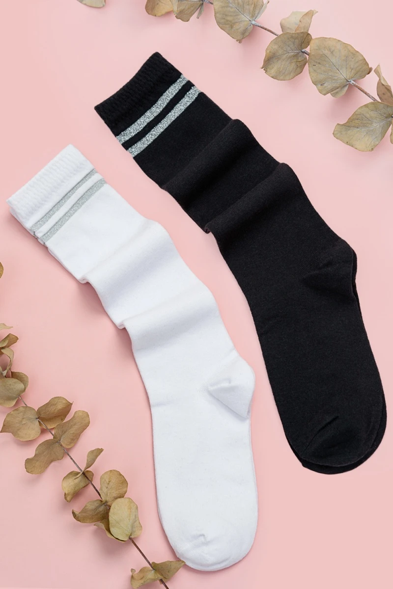 Гольфы Люрекс (набор 2 пары) (белый+черный)