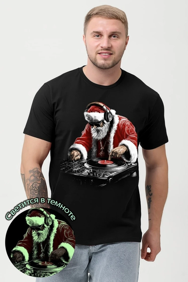 Футболка 8586 (черный+Д мороз диско)