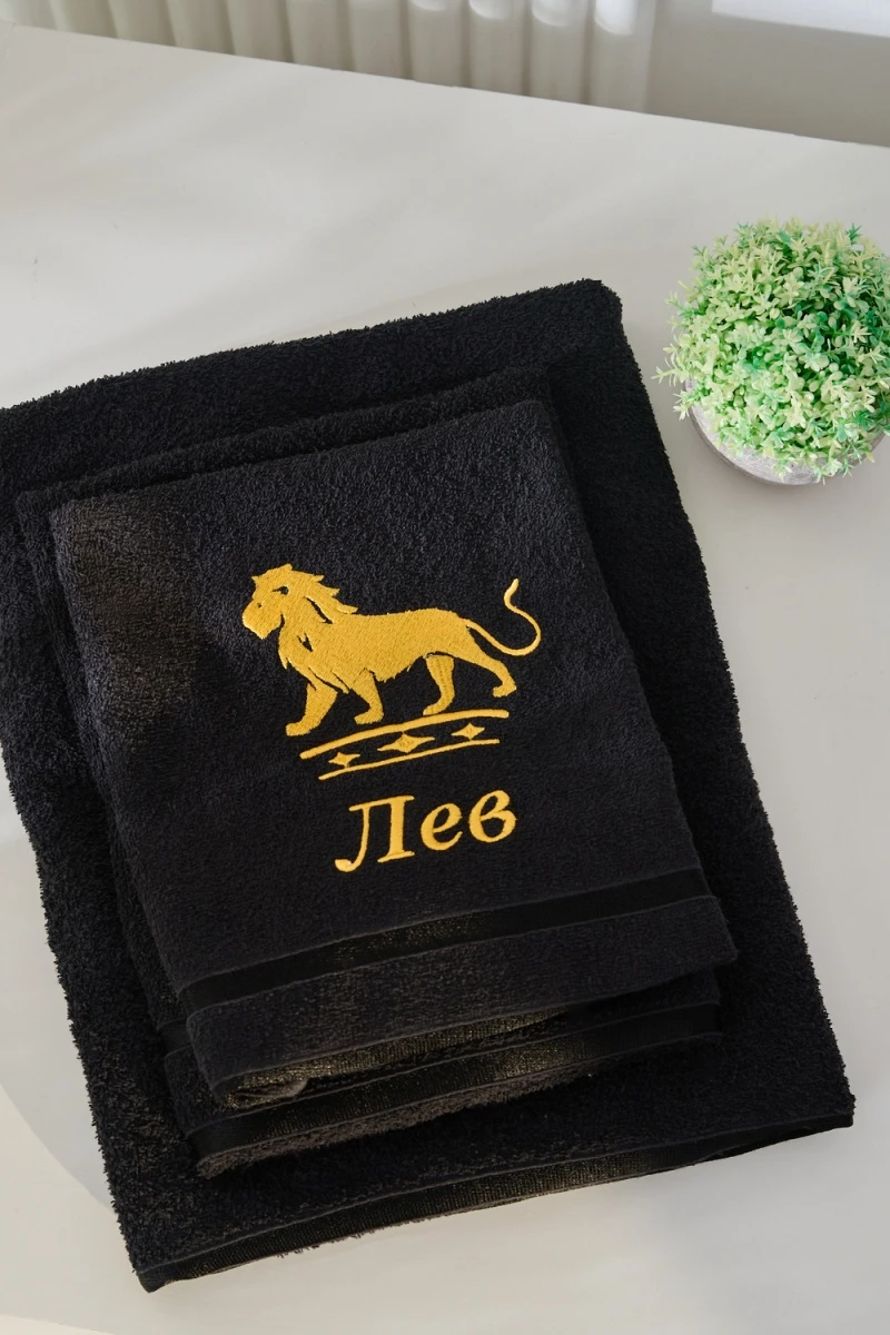 Полотенце 14418/10 Знаки зодиака (черный+лев)