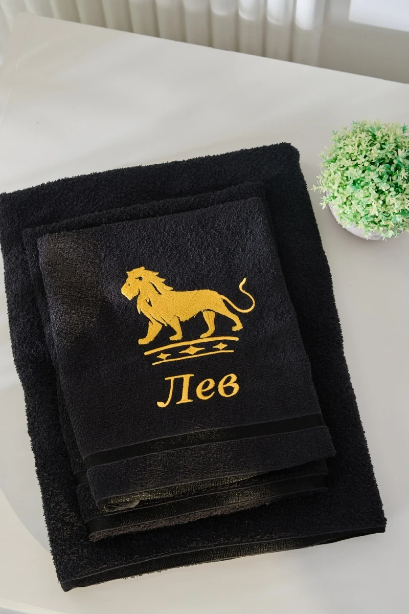 Полотенце 14418/10 Знаки зодиака (черный+лев)