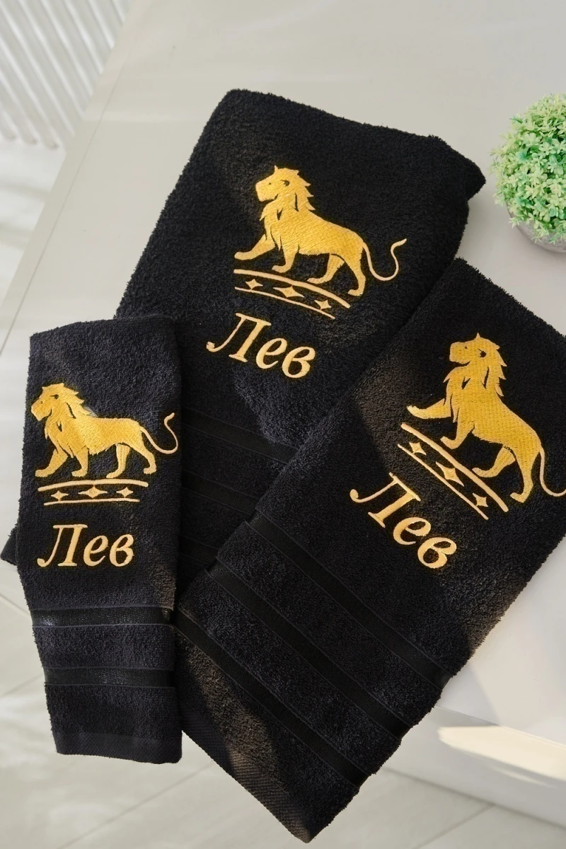 Полотенце 14418/10 Знаки зодиака (черный+лев)