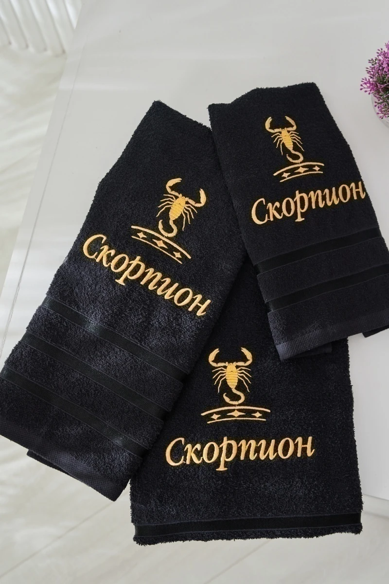 Полотенце 14418/10 Знаки зодиака (черный+скорпион)