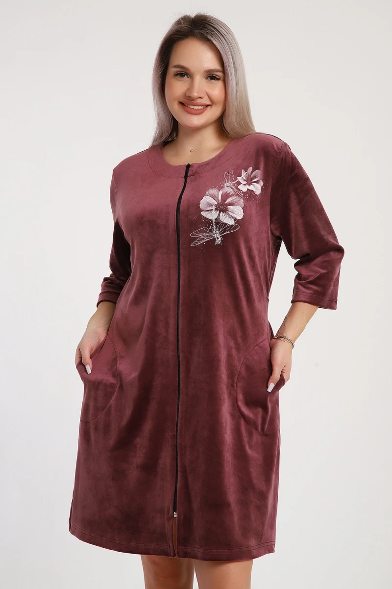 Халат велюровый 526 (брусничный)