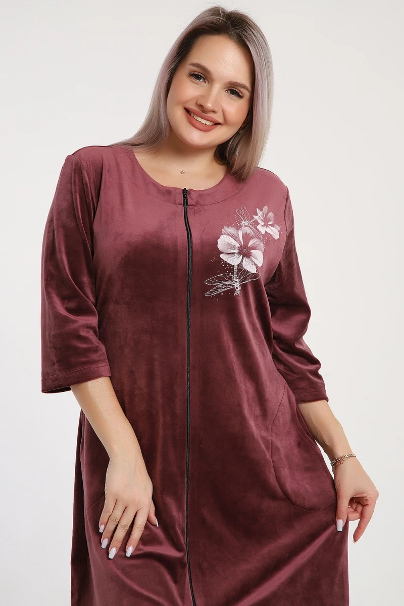 Халат велюровый 526 (брусничный)