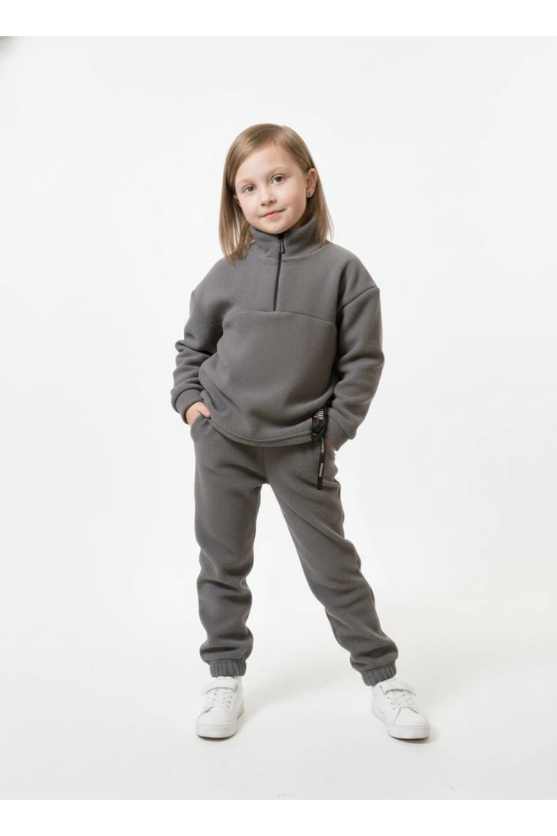 Детский костюм с брюками флисовый (серый)