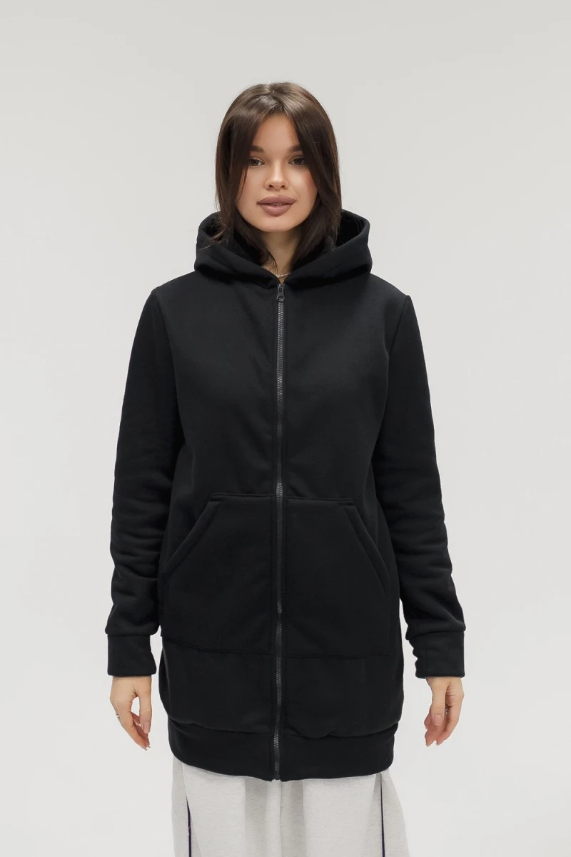 Толстовка на молнии теплая удлиненная (черный)