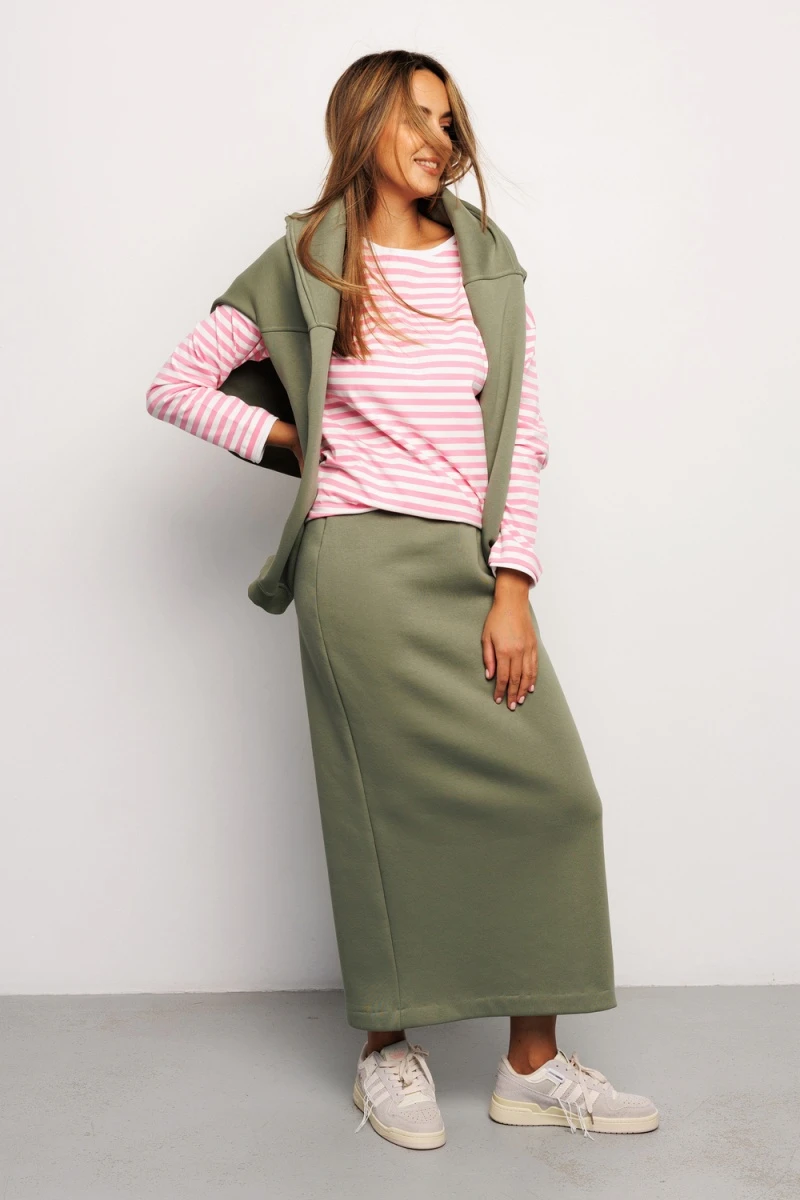 Юбка длинная макси с разрезом 388KHK (хаки)